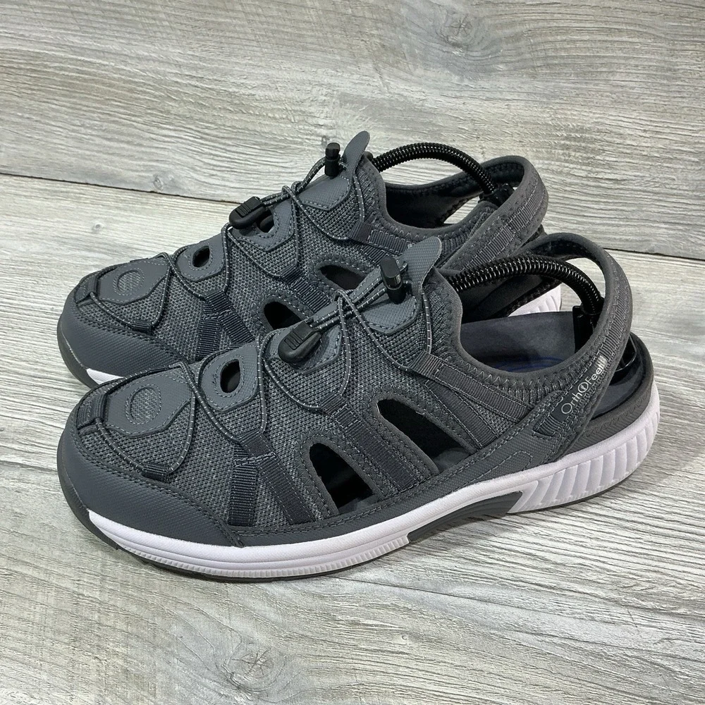 OrthoFeet Mens Gray Premium Arch Support Taurus Fisherman Sandals Size 9.5 2E
